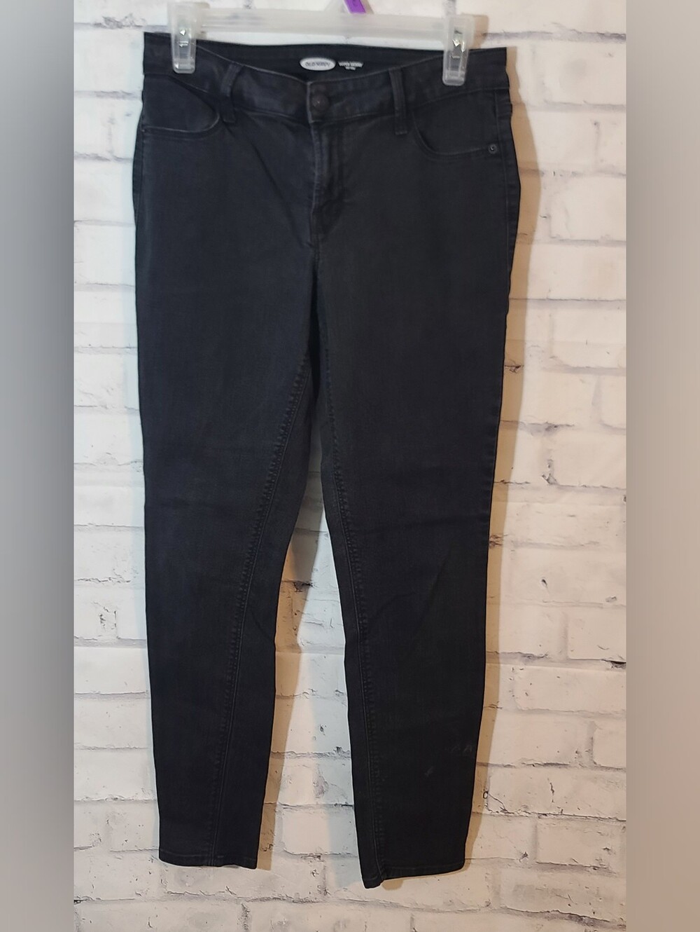 Old Navy Womens Black Denim Skinny Jeans Mid Rise Solid Cotton Blend Sz 6
